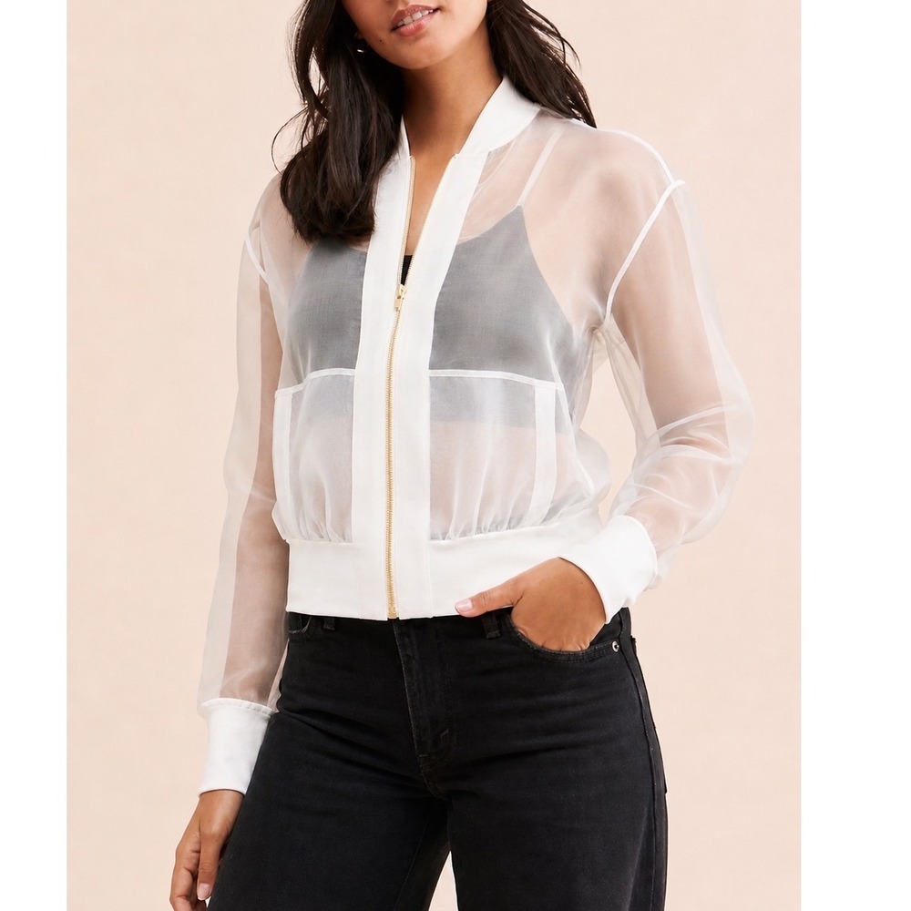 GSTQ x ANTHROPOLOGIE‎ Sheer Organza Bomber Jacket in White
